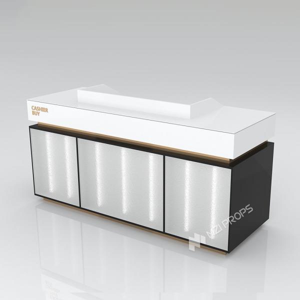 Contador de efectivo cosmético pintado con spray de madera blanca personalizado para diseño de interiores de tiendas de cosméticos