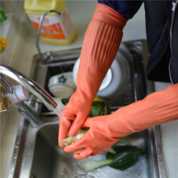 Guantes de goma de la manga extralarga de Flocklined ningún alto contenido del látex del olor