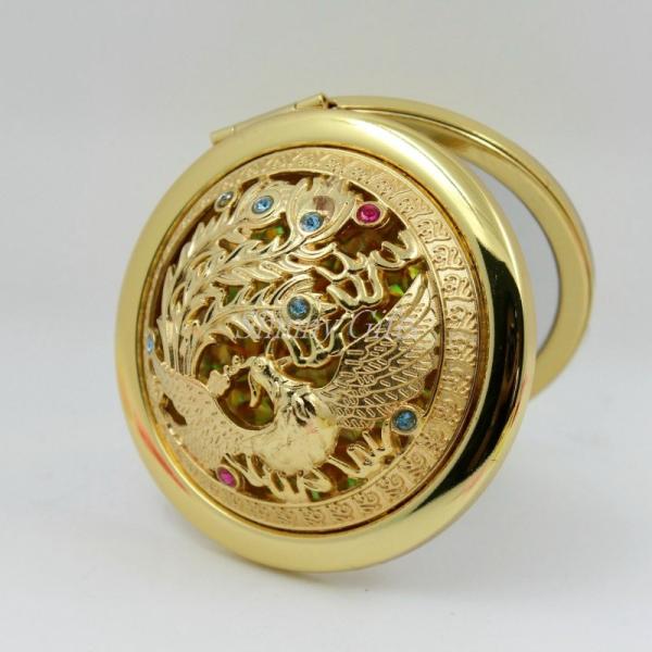 Shinny Gifts Gold Plaiting 3D Peacock Travel Mirror Handle Mirrors