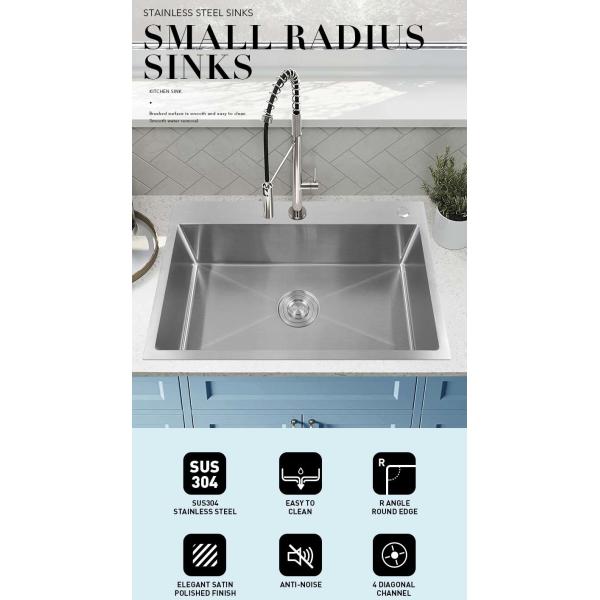 Top Mount Farmhouse Stainless Steel Kitchen Sink For RV Travel Trailer Garage