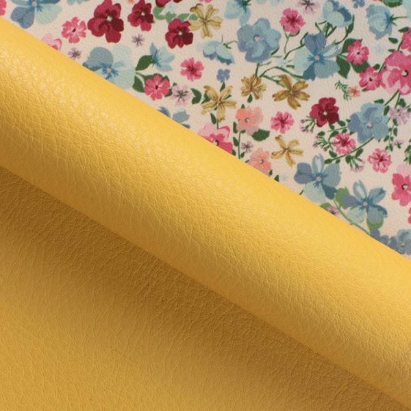 1.8mm Thickness SEMI PU Flower Printing Litchi Grain Double-face Synthetic Leather for Shoes Table Mat and Bags Leather Fabric