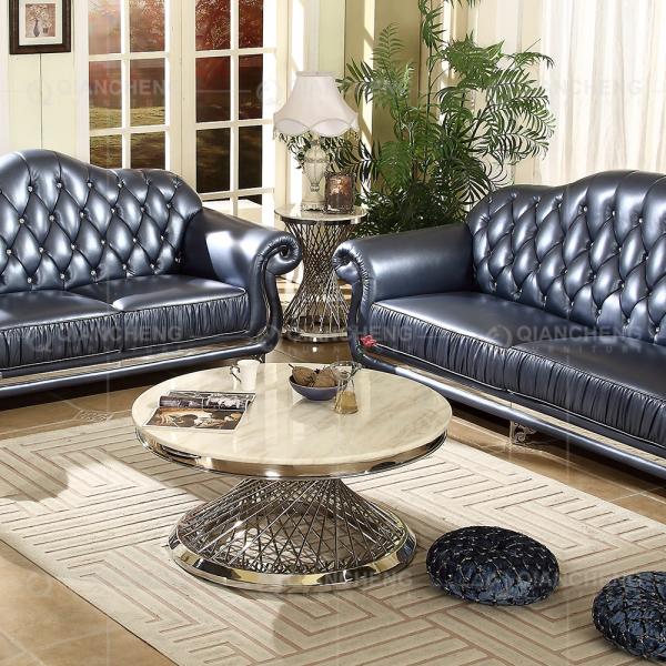 Qiancheng Marble Top Coffee Table Dia 90x50cm High Gloss Round Coffee Table