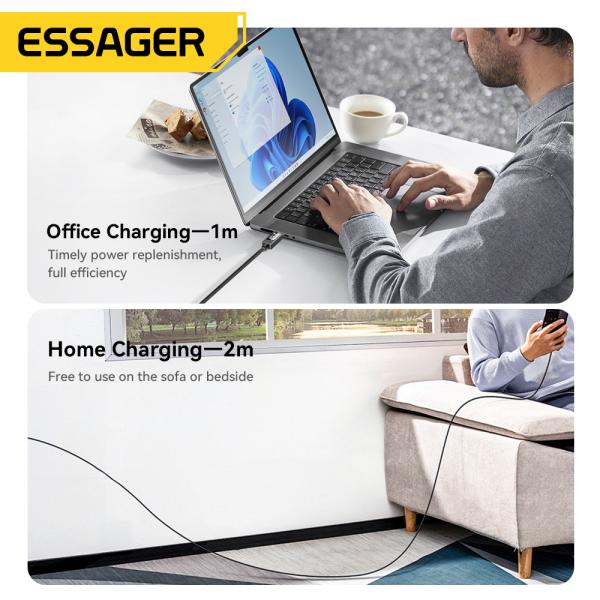 ESSAGER ES-X74 100W 5A USB C a USB C Cable de datos con pantalla LED