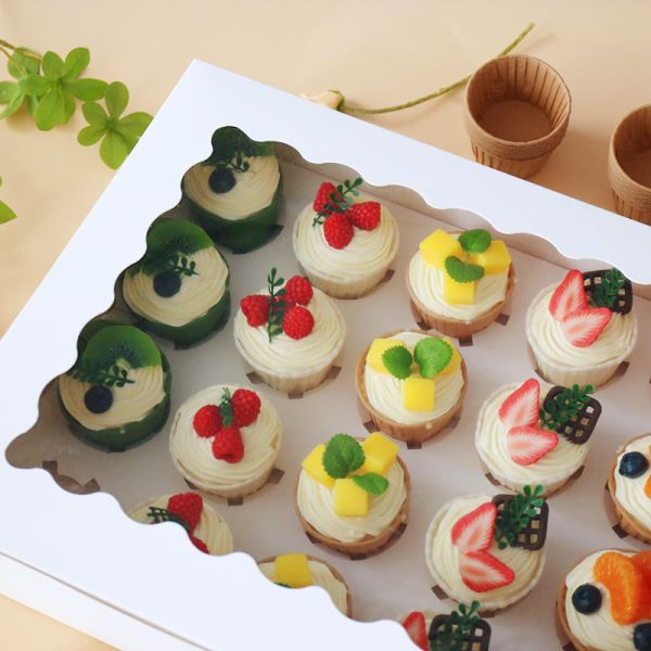 24-Cup Wholesale Kraft Paper Egg Tart and Cupcake Packaging Boxes Treats Dessert Baking Supply Case Birthday Wedding Cake Boxes