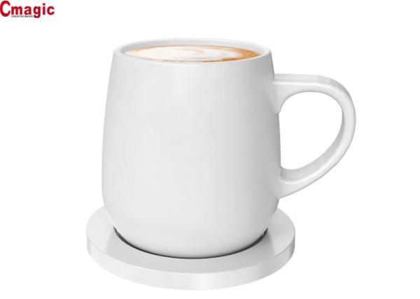 Smart heatable cup with qi charging pad self heating cup keep drinks hot at 55℃ white color