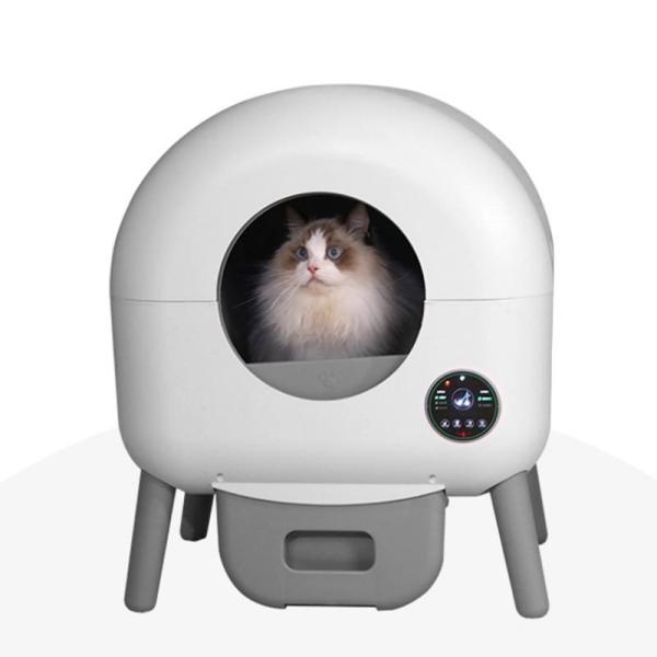 Boîte à ordures automatique à grande capacité pour animaux de compagnie de 550 mm, boîte à ordures sécurisée et auto-nettoyante en PP ABS