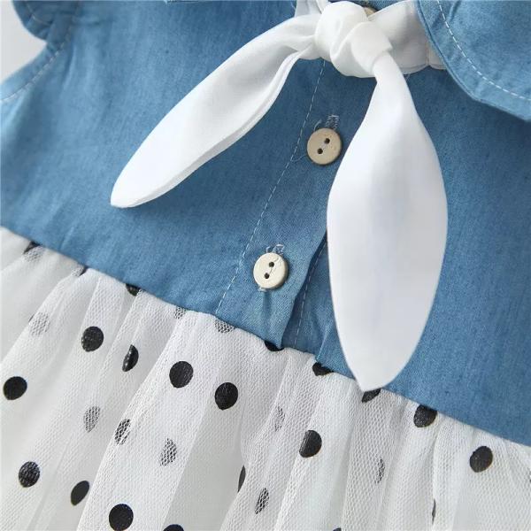 90CM 35.4in Girls Infant Blue Polka Dot Casual Summer Beach Dresses