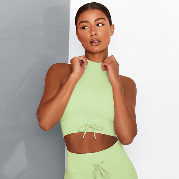 Striped turtleneck sports bra seamless solid color gather yoga lingerie fitness turtleneck vest