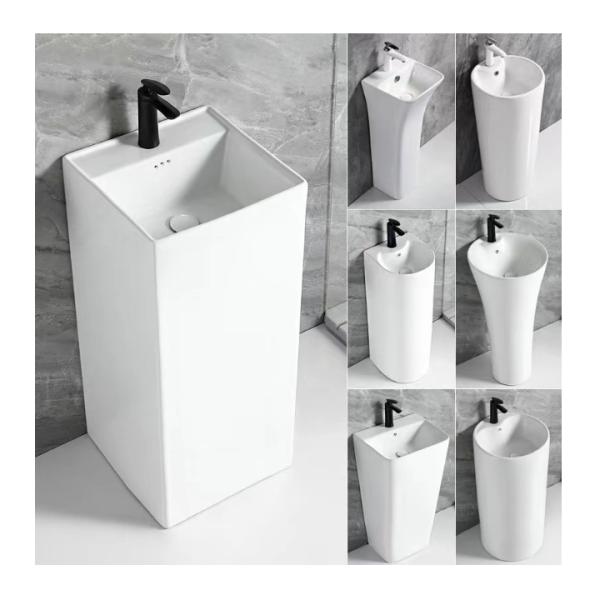 Modern Rectangular Ceramic Pedestal Wash Basin for Home Hotel and Restaurant Bathroom