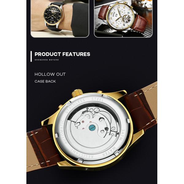 KINYUED Business Power Reserve Automatic Movement Luxury Watches For Men Automatic Skeleton Watch