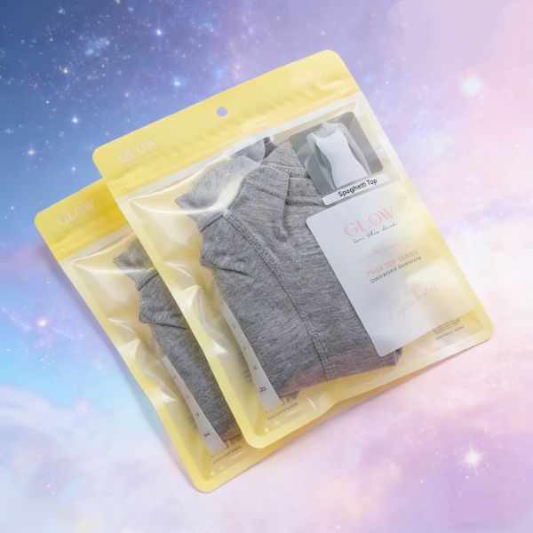 Custom Logo Apparel Packaging Bag with Three Side Seal Clear Window Resealable Zipper Pouch Hang Hole for Tank Tops & Underwear