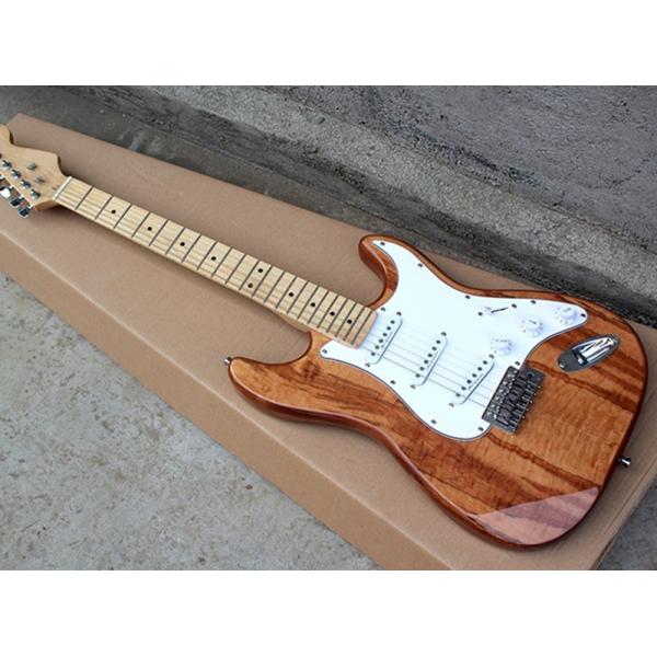 Natural Wood Mahagany Body Electric Guitar with SSS Pickup,White Pickguard,Maple Fingerboard