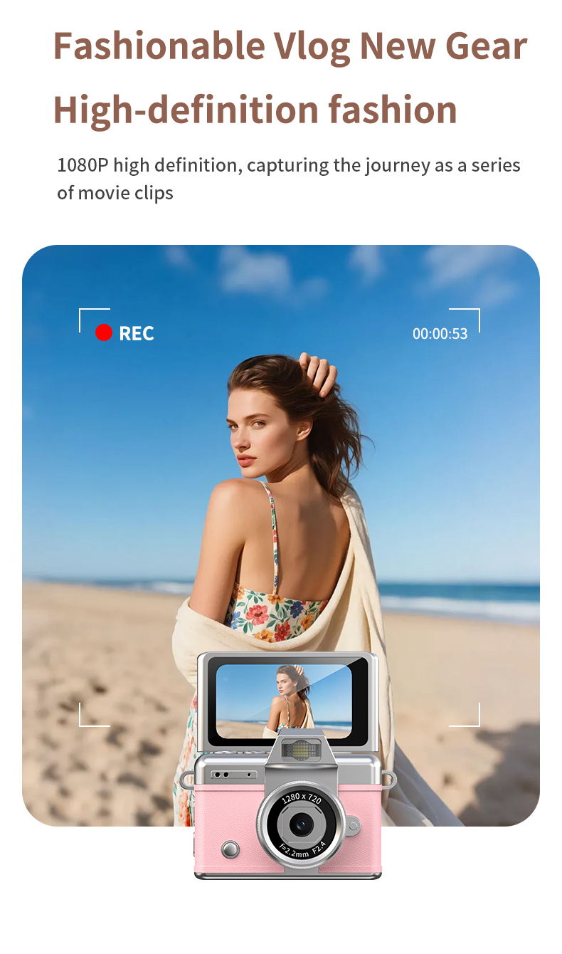 DLC Neck-Wearable Mini Camera | 48MP 1080P HD Flip Rotatable Lens Built-in Flash Filters Selfie Mode Video Recording Face