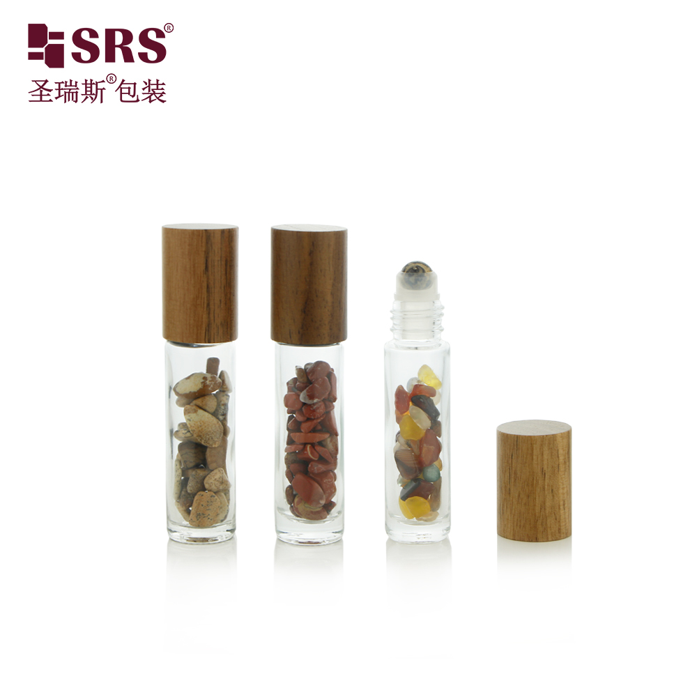 BLPM-10ML Amber Frosted Glass Roller Steel Ball Essential Oil Bottle With Wooden Cap