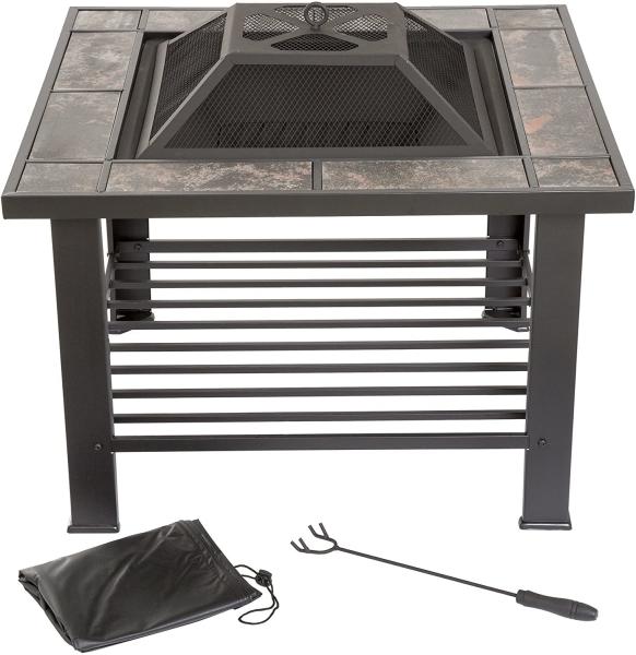 Wood Burning Barrel Outdoor Gas Firepit Garden 30'' Marble Tile Brazier