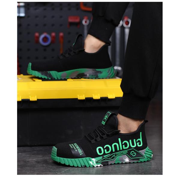 Chaussures de sécurité respirantes en Fly Knit avec semelle intermédiaire en Kevlar, embout en acier standard, semelle en caoutchouc anti-écrasement