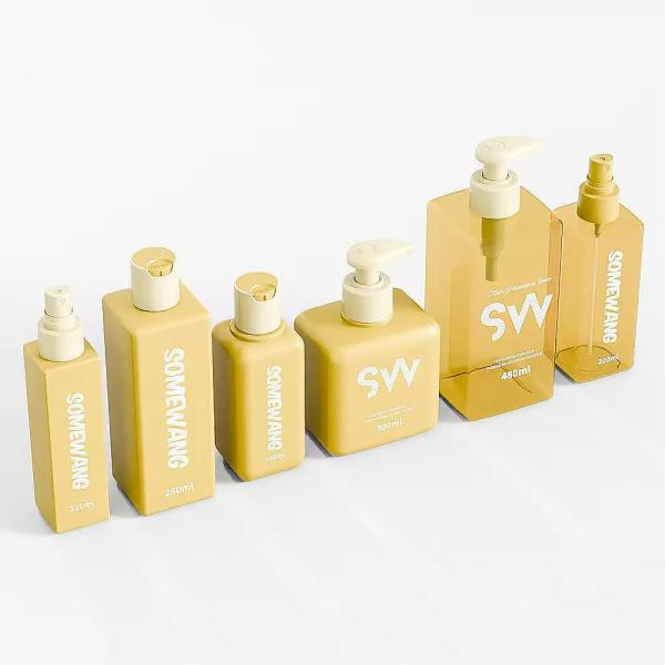 Yellow Square Plastic Bottles Leak Proof Empty Shampoo Bottles 100ml