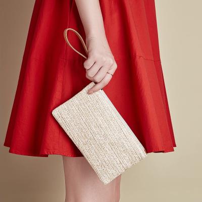 Womens Straw Clutch Bag Bohemian Summer Beach Straw Purse Zipper Wristlet Wallets For Women Clutch Makeup Bag with Zipper Durable Logo Pattern Flat Bag for Outdoor Activities