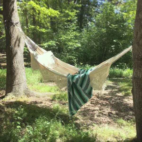 Cotton Woven Balcony 2 Person Nylon Hammock Weave Patio Chair With Crochet Fringe