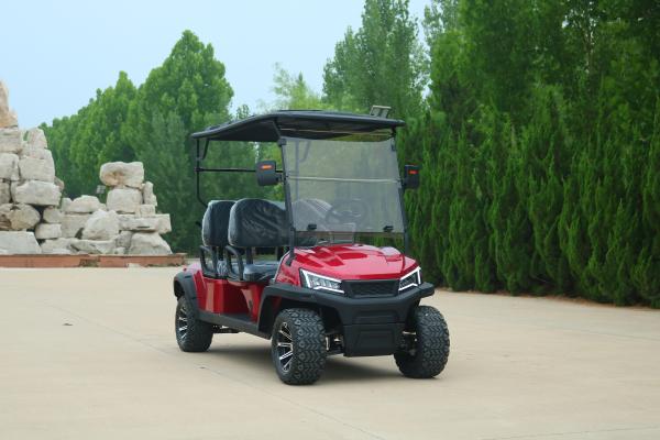 2+2 Dark Red Electric Golf Cart 72v Off Road High Speed With Seat Belts Lithium Battery