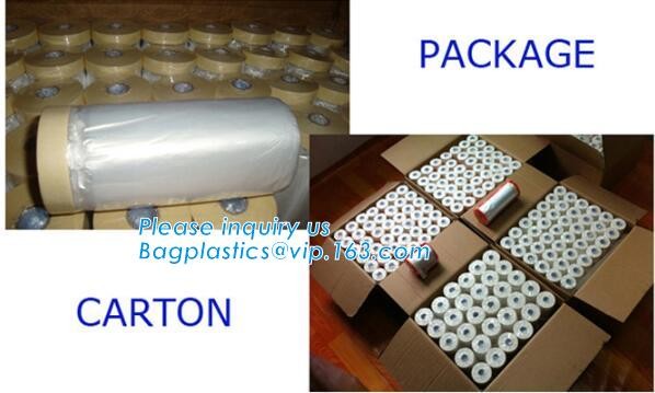 Disposable PE pre-taped self static cling masking film, Cover mask plastic drop film PE protection film with tape, BAGEA
