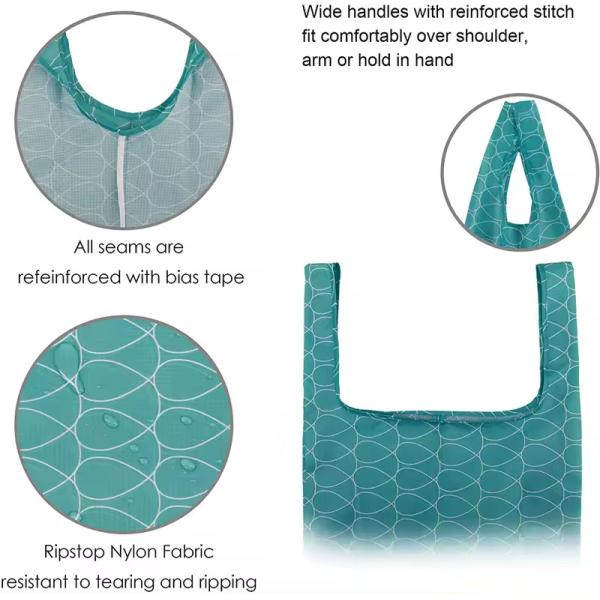 Eco Friendly Recycled Ripstop Nylon Waterproof Grocery Bags with Soft-loop Style
