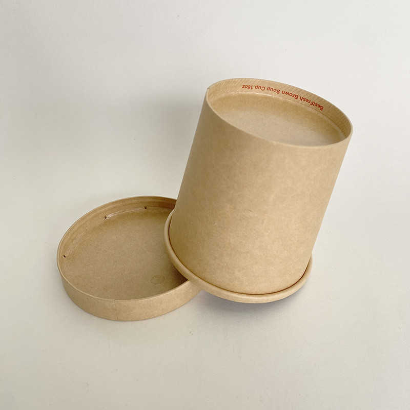 Биоразлагаемая бумажная чашка для супа с крышкой 16 унций 500 мл Kraft Noodle Container