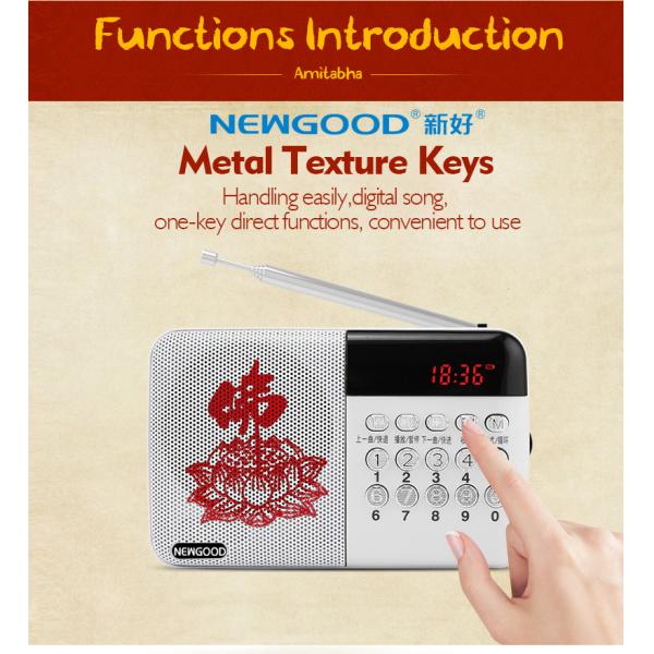 Buddhist dc 5v mini speaker portable digital radio mp3 player with usb input white color