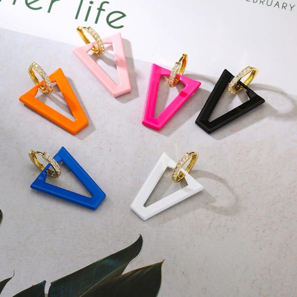 Gold Plated 18k Diamond Hoop Earrings Colorful Spray Paint V Shape Pendant AAA Zircon