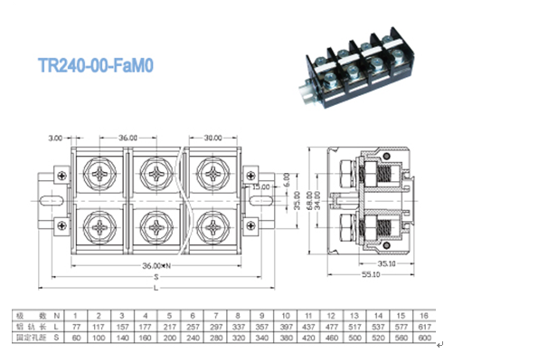Соорудите 36.00mm 600V 240A все полюсы доступные, сильнотоковый терминальный разъем