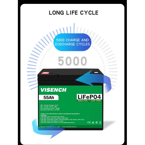 Visench Mejor vendedor 12 V 55Ah Ciclo profundo Solar RV Caravana Marina 12 Volt Baterías de iones de litio 12 V 55Ah Batería Lifepo4