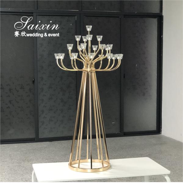 ZT-592 Evento Decoración de la mesa de bodas Piesa central 10 brazos Cristal de oro Candelabra