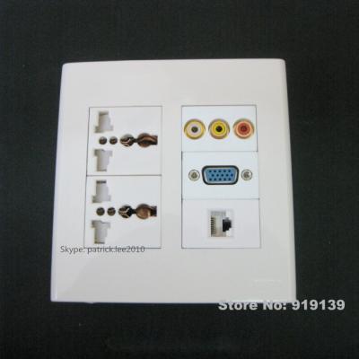 Big Size 120x120 mm Multifunction RCA VGA Computer RJ45 Network Wall Socket Panel White