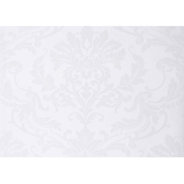 White Color Flocking Floral Pattern European Style Wallpaper for Living Room