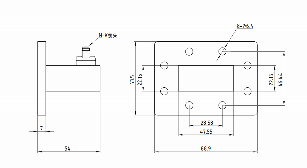 Right Angle Waveguide To Coax Adapter With N-Female Connector For 3.94~5.99GHz C-band Applications