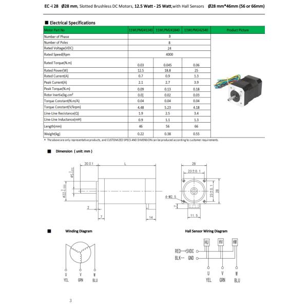BLDC 28mm Brushless Electric Motor NEMA 11 12.5 Watt For Textile Machinery