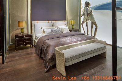 Villa home upholstered headboard king size bed in light luxury fabric with Lounge bench by Customized furniture factory