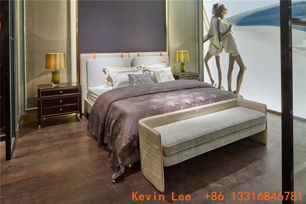 Villa home upholstered headboard king size bed in light luxury fabric with Lounge bench by Customized furniture factory