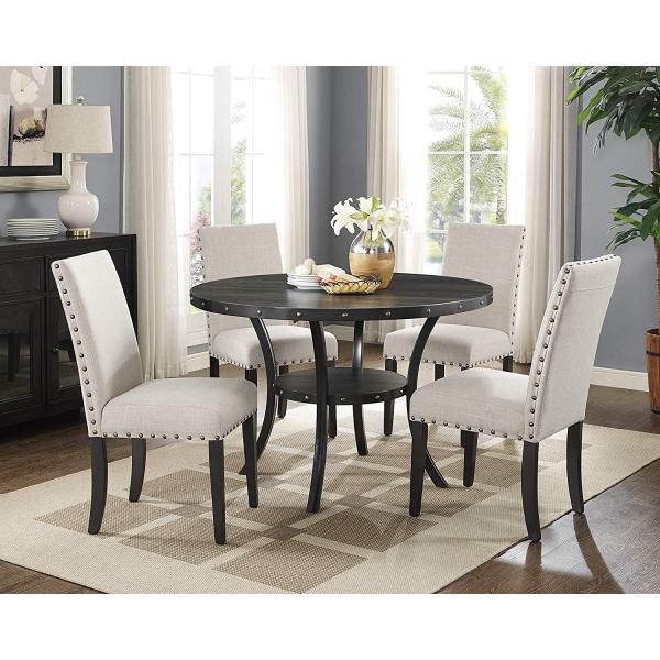 Nailhead Trim Nordic Fabric Dining Room Chairs With Black Powder Coated