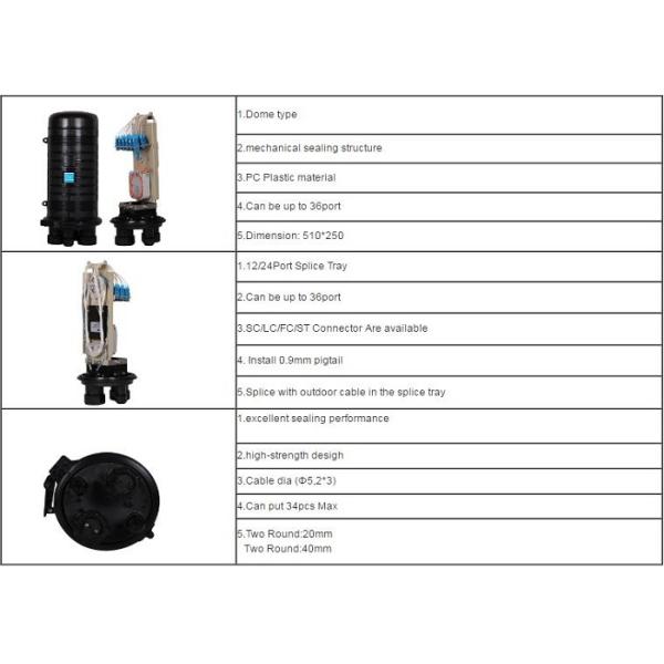 Механический тип порты купола совместной коробки оптического волокна запечатывания 36 цвета 5 черноты