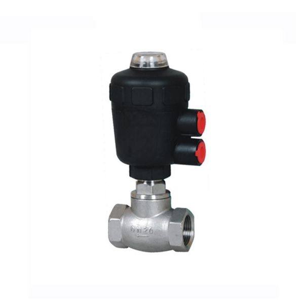 304 Stainless Steel T Type Pneumatic Angle Seat Valve DN15-DN65 PN16 180℃ Thread Air Operated Cut Off Valve for Steam Dryer