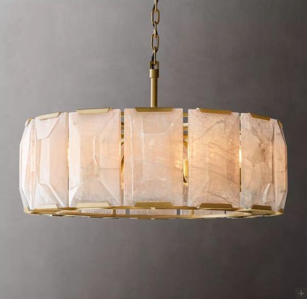Modern Luxury Chandelier Home Living Room Bedroom Natural Marble Black Gold Dual Color Copper Frame Alabaster Pendent