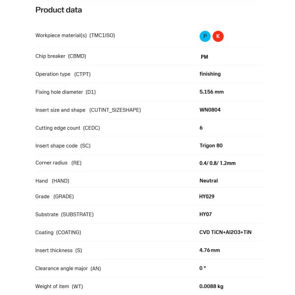 CNC Turning Inserts Wc-Co CVD Coating WNMG080404-PM HY029 Steels