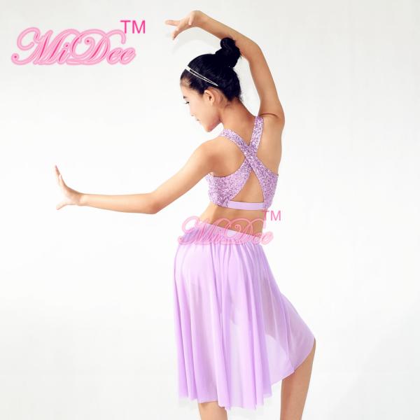 Back Straps Crossing Modern Dance Costumes High Low Skirt Antisymmestic Pleated Tunic Top