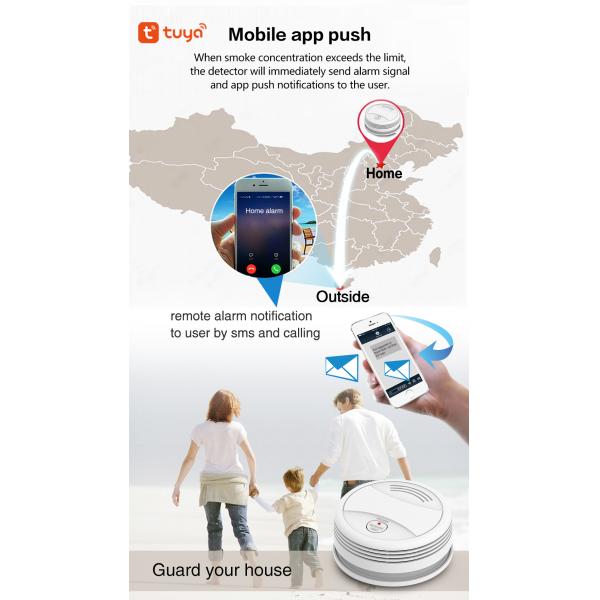 Tuya Smart Home Энергосберегающий аккумулятор Источник питания Мобильное приложение Push Wifi Детектор дыма