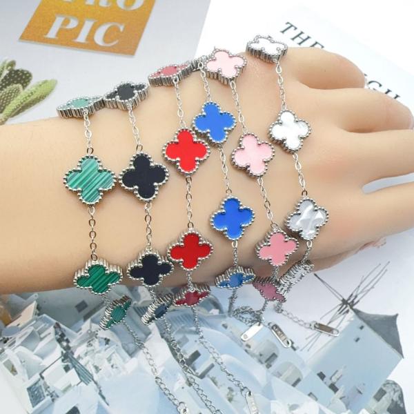 Ladies Four-leaf Clover Bracelet, 18K Gold-plated Stainless Steel Lucky Four-leaf Clover Bracelet, Silver Chain Bracelet, Ladies' Jewelry Gift