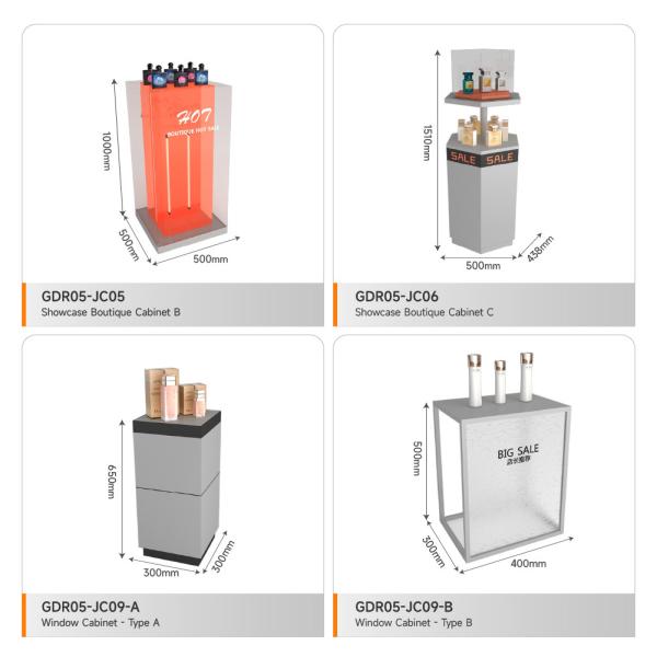 Display Stand Grey Wooden Showcase Cabinet For Branding Store Design And Fashion-Forward Display Showcase