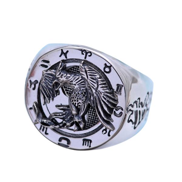 925 Sterling Silver Engraved Rosefinch Taiji Design Vintage Men Ring (057626)