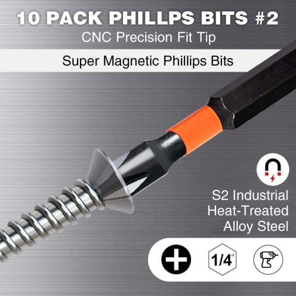 Heavy-Duty 90mm Phillips #2 Bit | Anti-Wobble S2 Steel (1/4 Hex Shank)