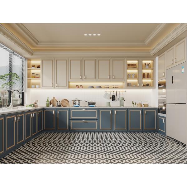 Modern Style Straight Line Kitchen Cabinets With Island In White Particle Board